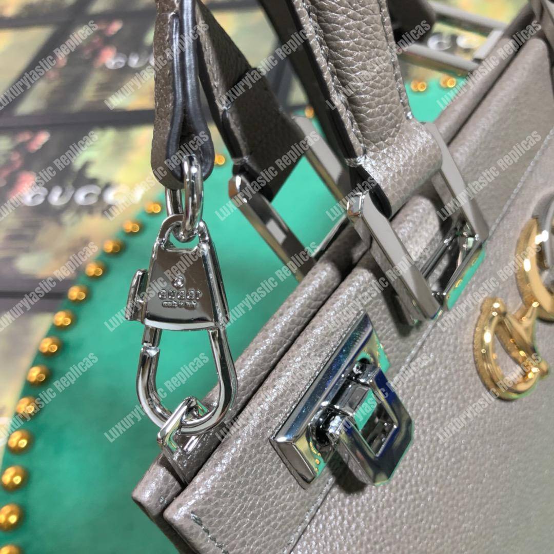 G*u*i zumi grainy leather small top handle bag dusty gray
