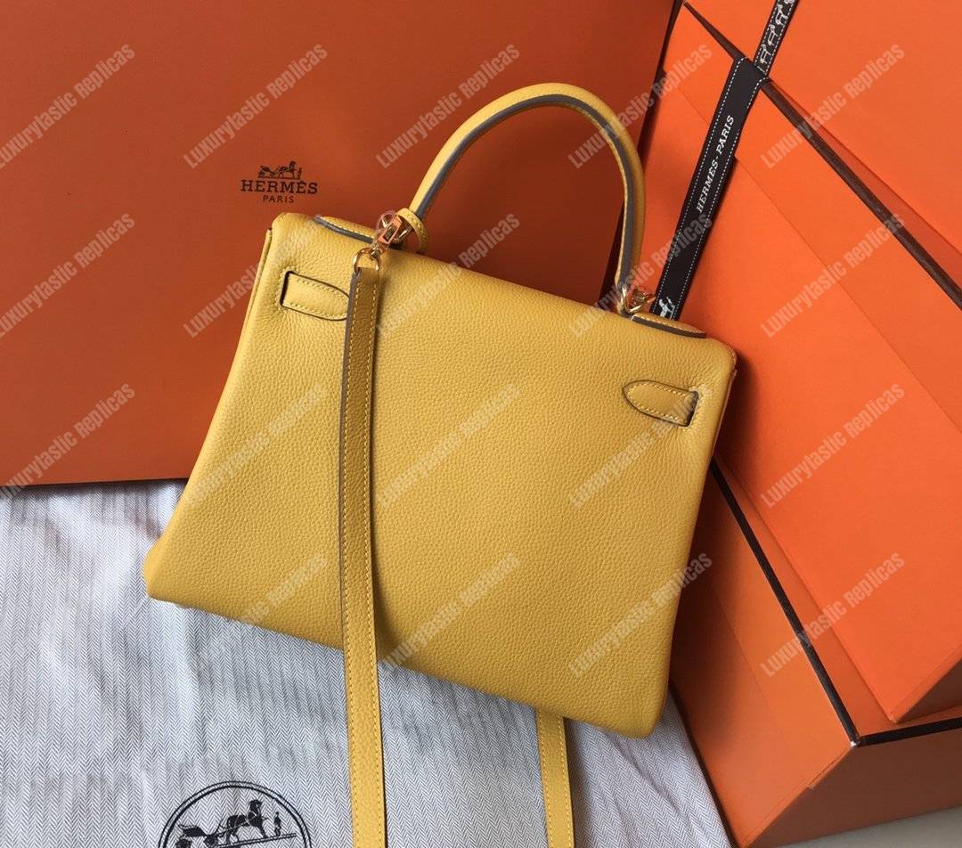 H**mes kelly 25 togo yellow soleil gold-toned hardware