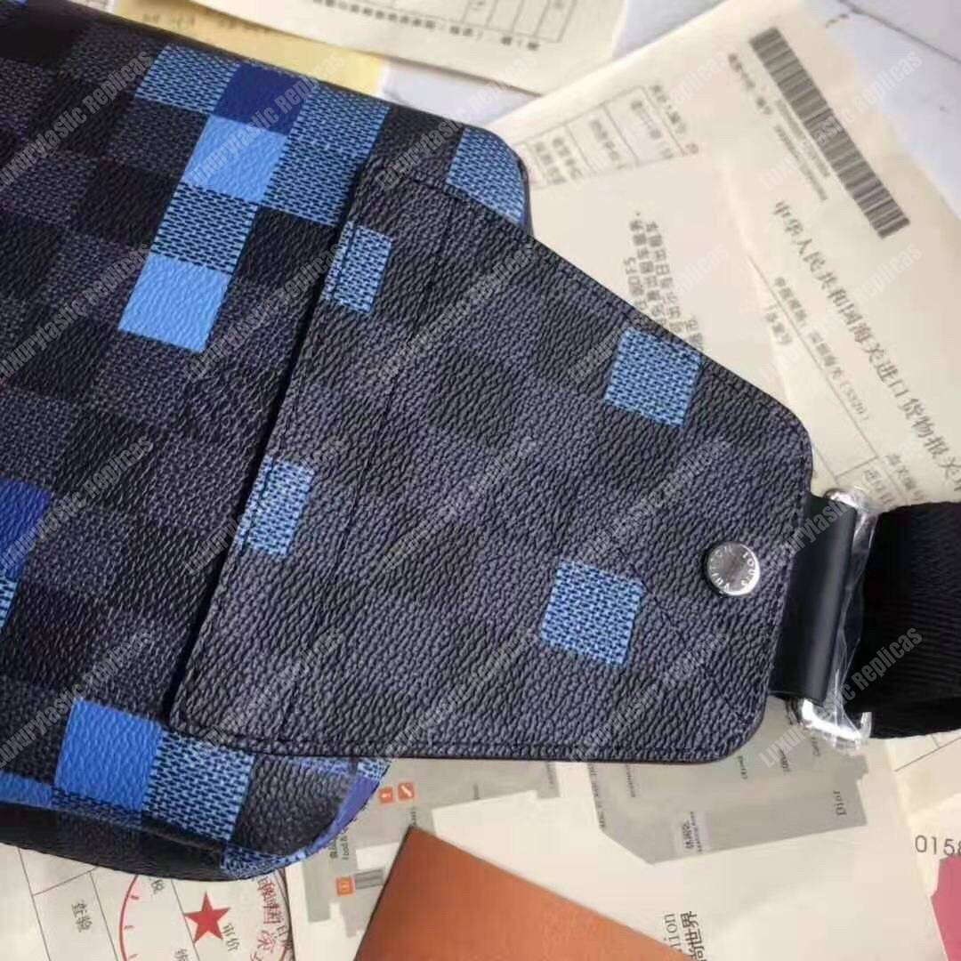 LV Avenue Sling Bag Damier Graphite Pixel Coated Canvas Blue