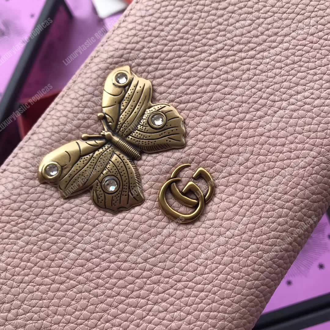 G*u*i gg leather zip around wallet with butterfly light pink