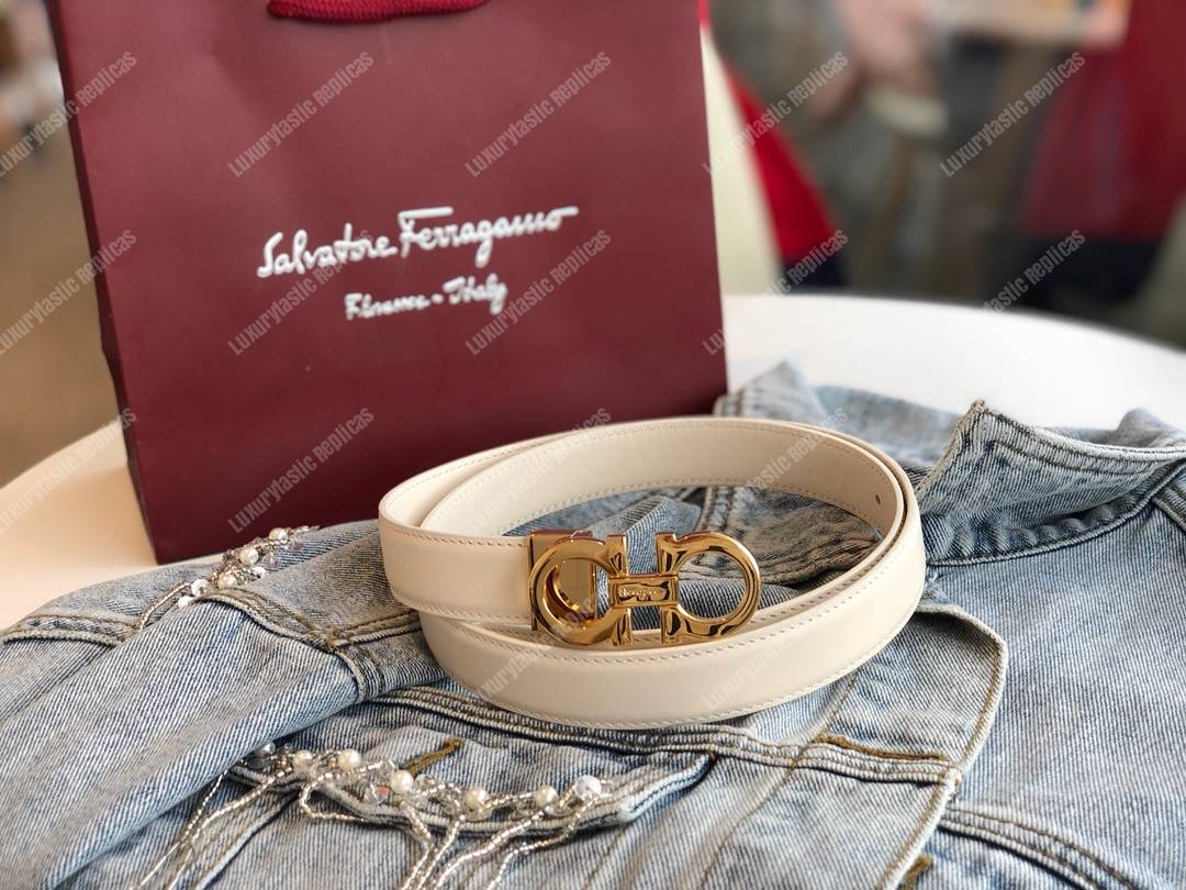 Salvatore Ferragamo Adjustable Gancini Belt White