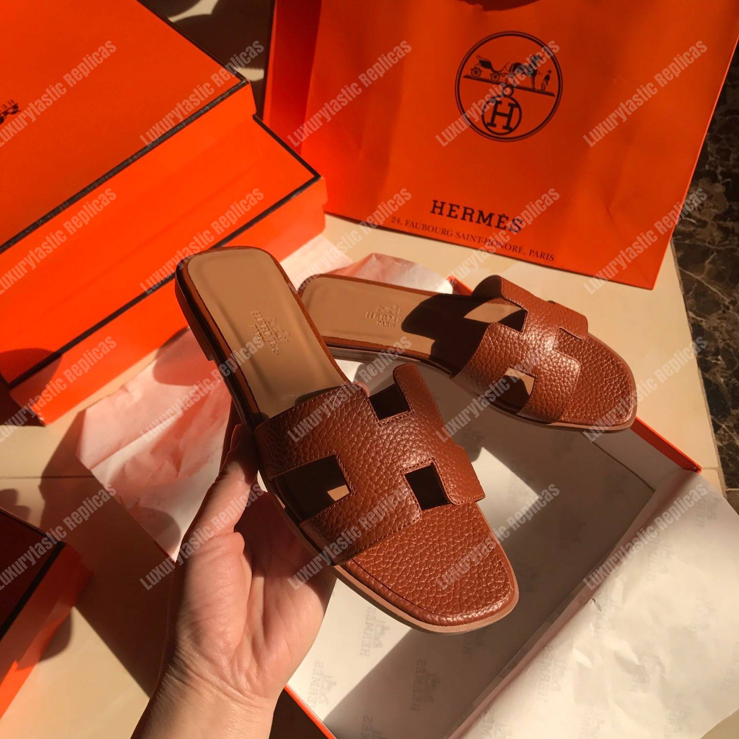 H**mes oran sandal epsom leather brown