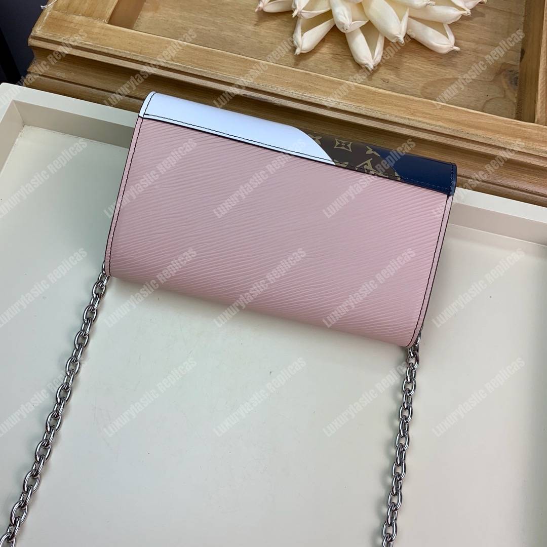 LV Twist Chain Wallet Epi Leather Monogram Blanc Rose