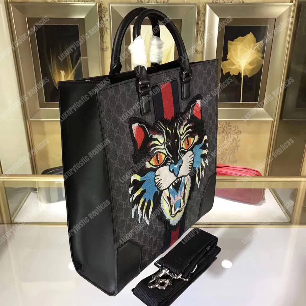 G*u*i gg sup*e tote with angry cat grey/black