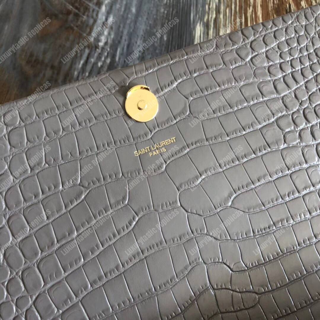 Saint Laurent Medium Kate Tassel Chain Bag Earth Grey Crocodile