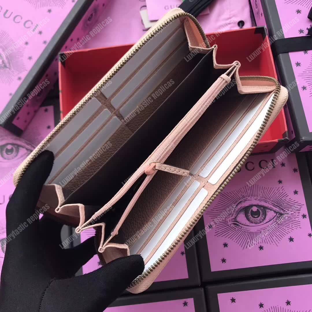 G*u*i gg leather zip around wallet with butterfly light pink