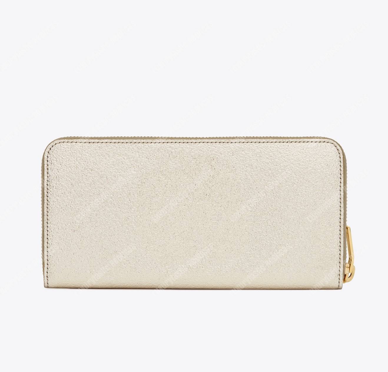 Saint Laurent Monogram Zip Around Wallet Pale Gold Grain De Poudre