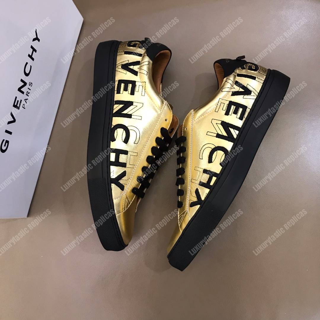 Givenchy Shading Sneakers In Metallized Leather Gold
