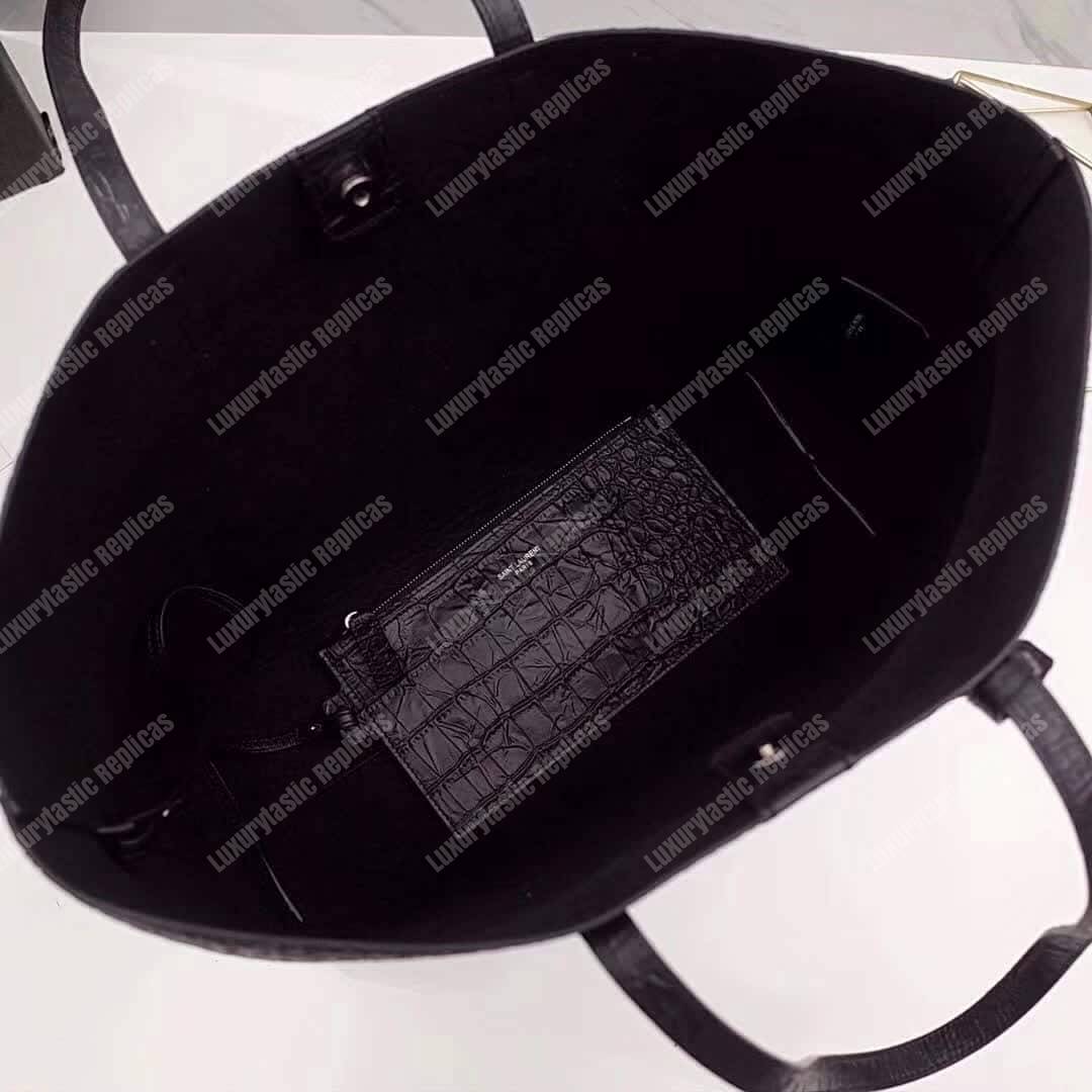Saint Laurent Shopping Bag Embossed Crocodile Leather Black