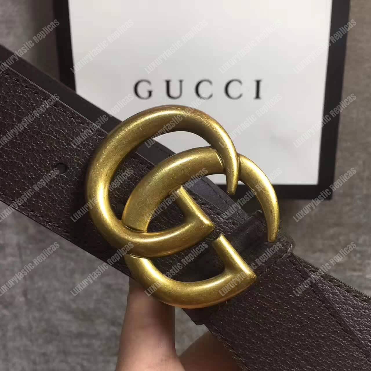G*u*i brown leather belt with double g buckle