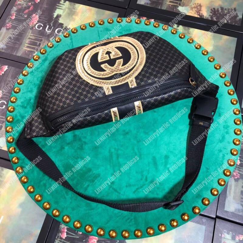 G*u*i G*u*i-dapper dan belt bag black with gold pattern
