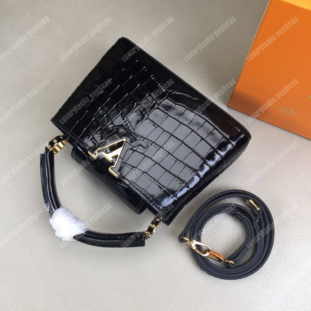 LV Capucines Mini Crocodilien Brillant Noir