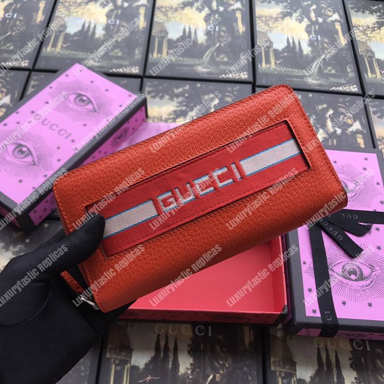 G*u*i stripe zip around leather wallet red