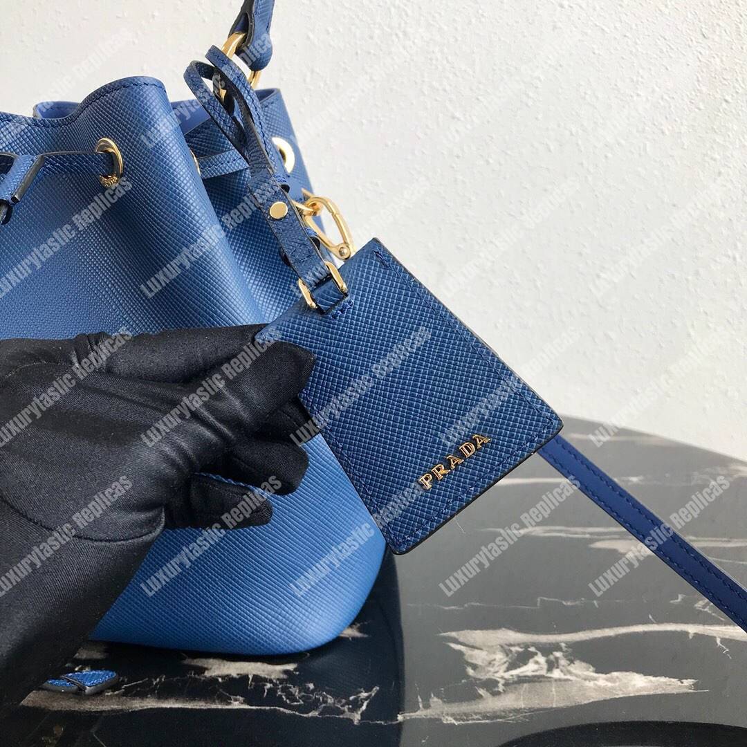 Pra*a saffiano leather bucket bag blue