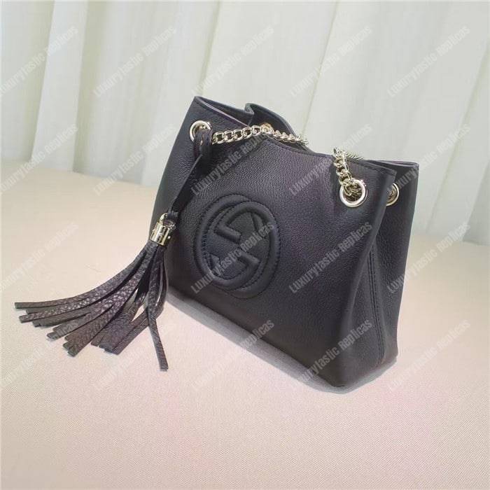 G*u*i soho leather chain strap shoulder bag black