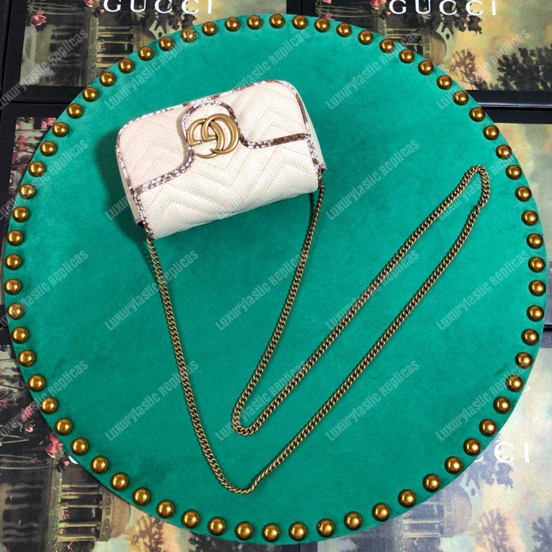 G*u*i gg marmont matelassé super mini bag cream snakeskin trim