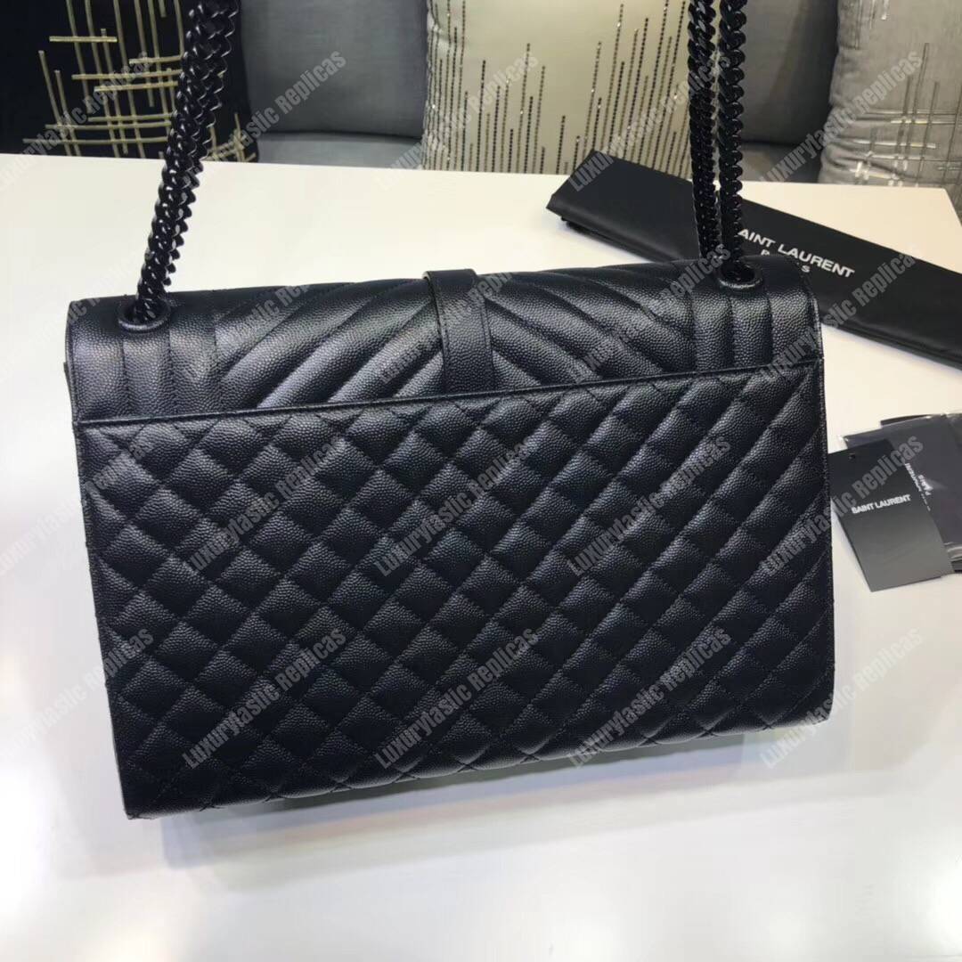 Saint Laurent Envelope Medium Bag Mix Matelassé Grain De Poudre Embossed leather Black Black-Toned