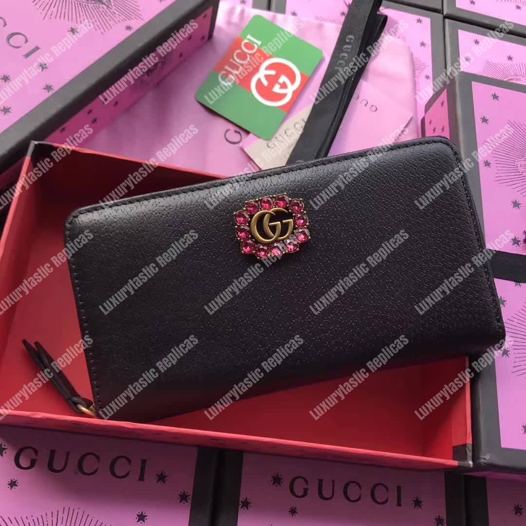 G*u*i leather zip around wallet black
