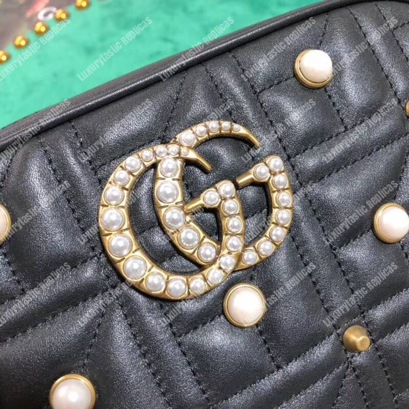 G*u*i gg marmont small matelassé shoulder bag with pearls black