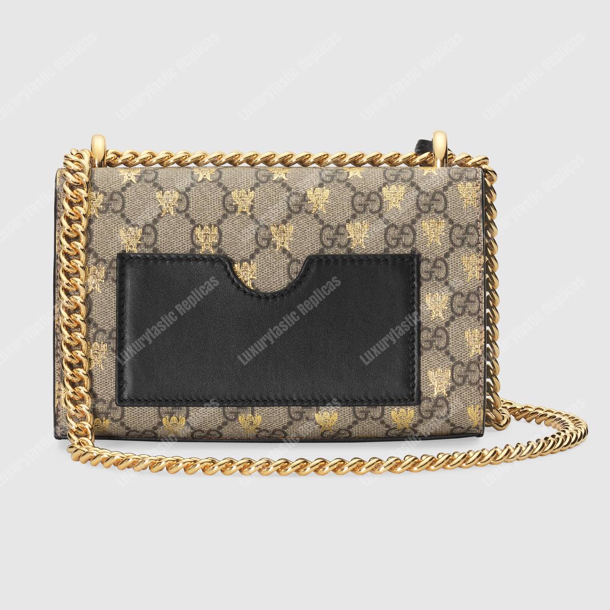 G*u*i padlock small gg bees shoulder bag beige ebony
