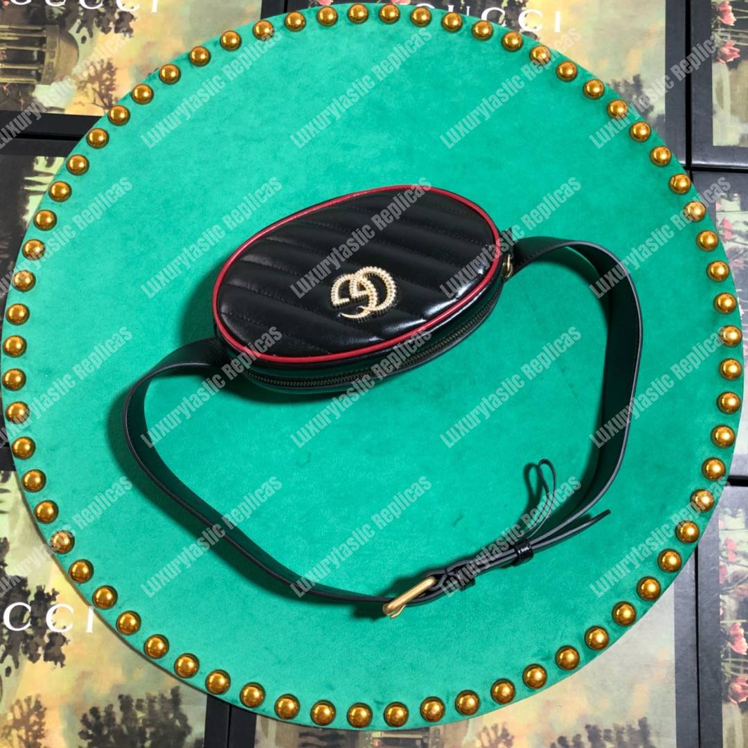 G*u*i gg marmont black cerise matelassé leather belt bag