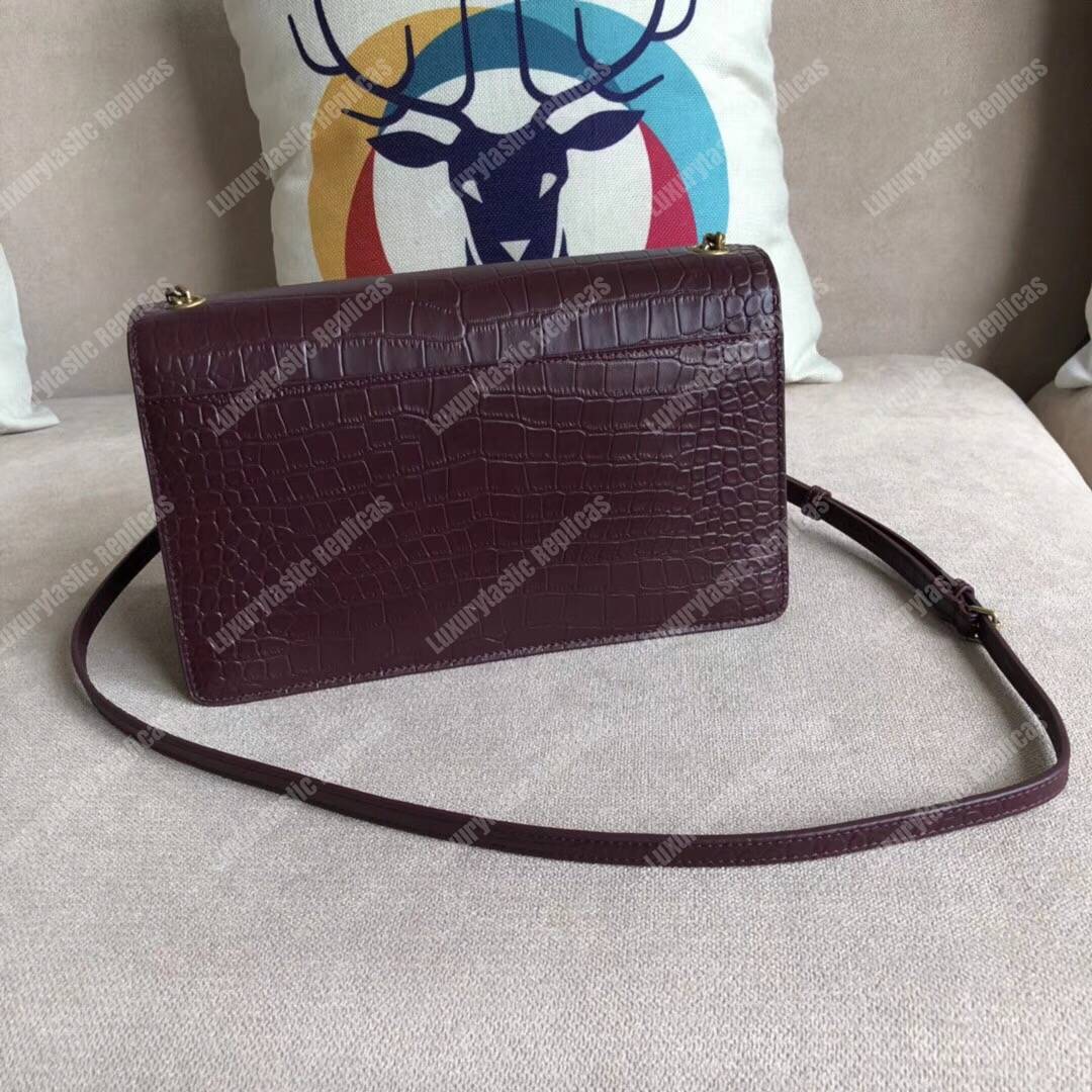 Saint Laurent Sunset Medium In Dark Red Crocodile