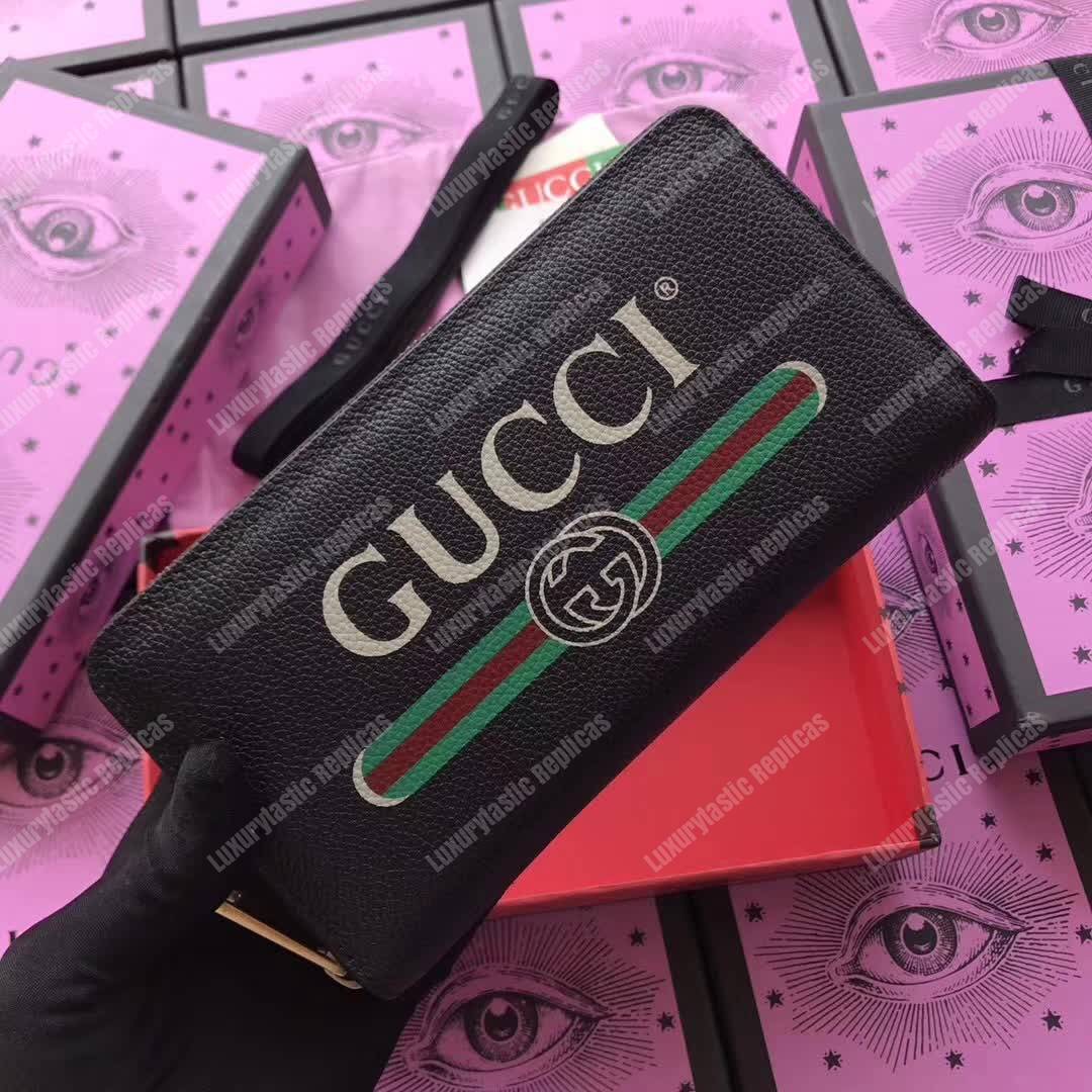 G*u*i print leather zip around wallet black