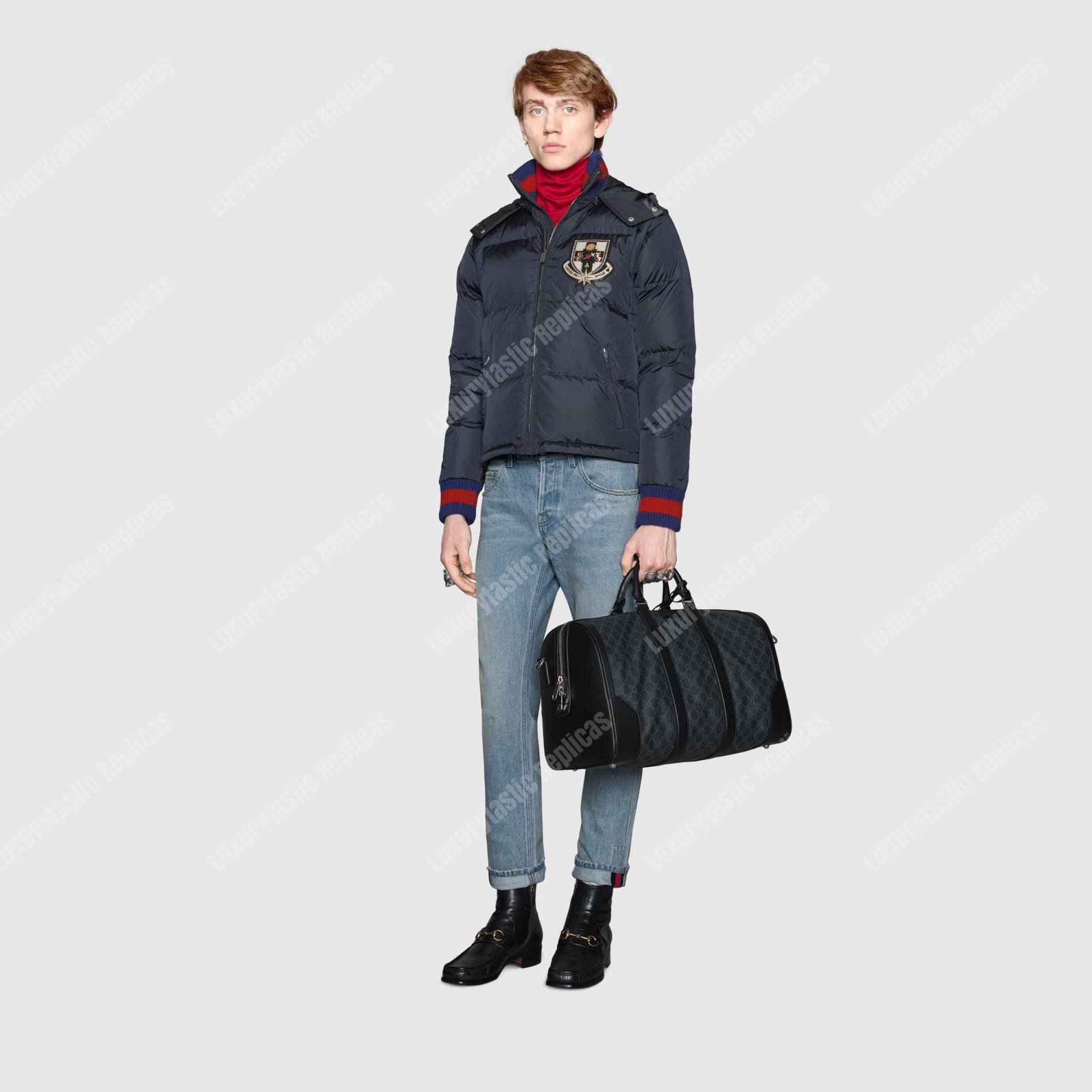 G*u*i soft gg sup*e carry-on duffle black/grey