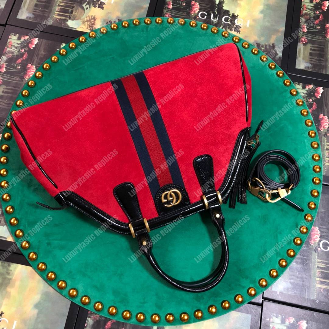 G*u*i re(belle) medium shoulder bag suede red