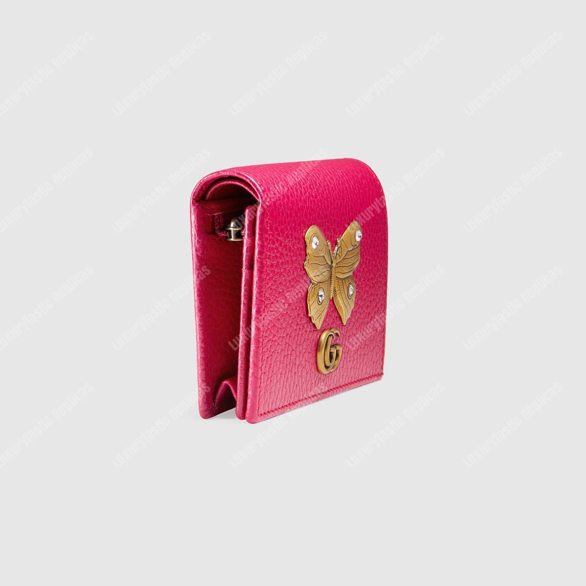 G*u*i gg leather card case with butterfly bright pink