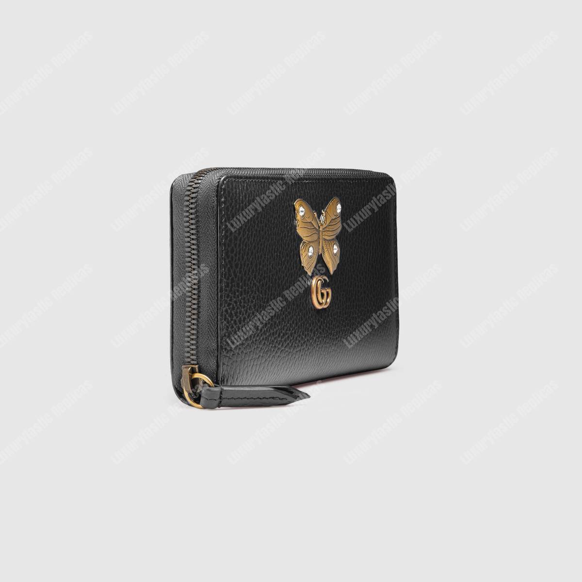 G*u*i gg leather zip around wallet with butterfly black