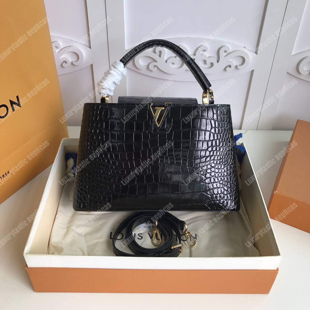 LV Capuccines BB Crocodilien Mat Noir
