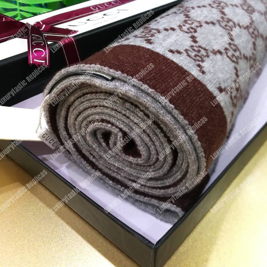 G*u*i monogram gg wool scarf grey burgundy