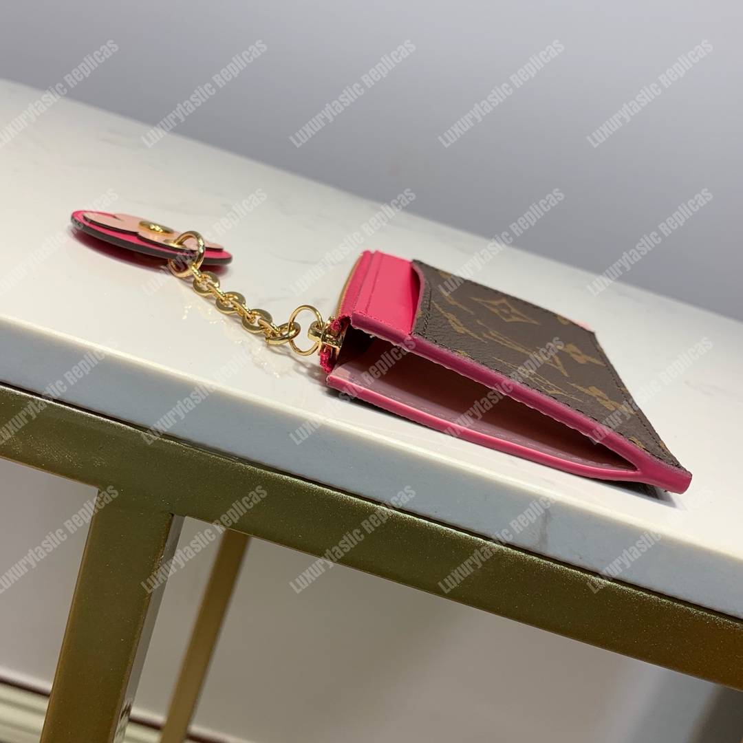 LV Zipped Card Holder Monogram canvas with colorful grained-leather trim Rose Ballerine Pink