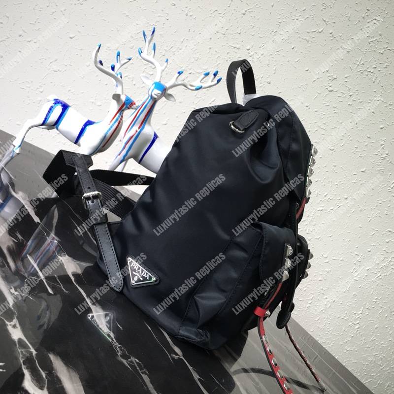 Pra*a black nylon backpack red