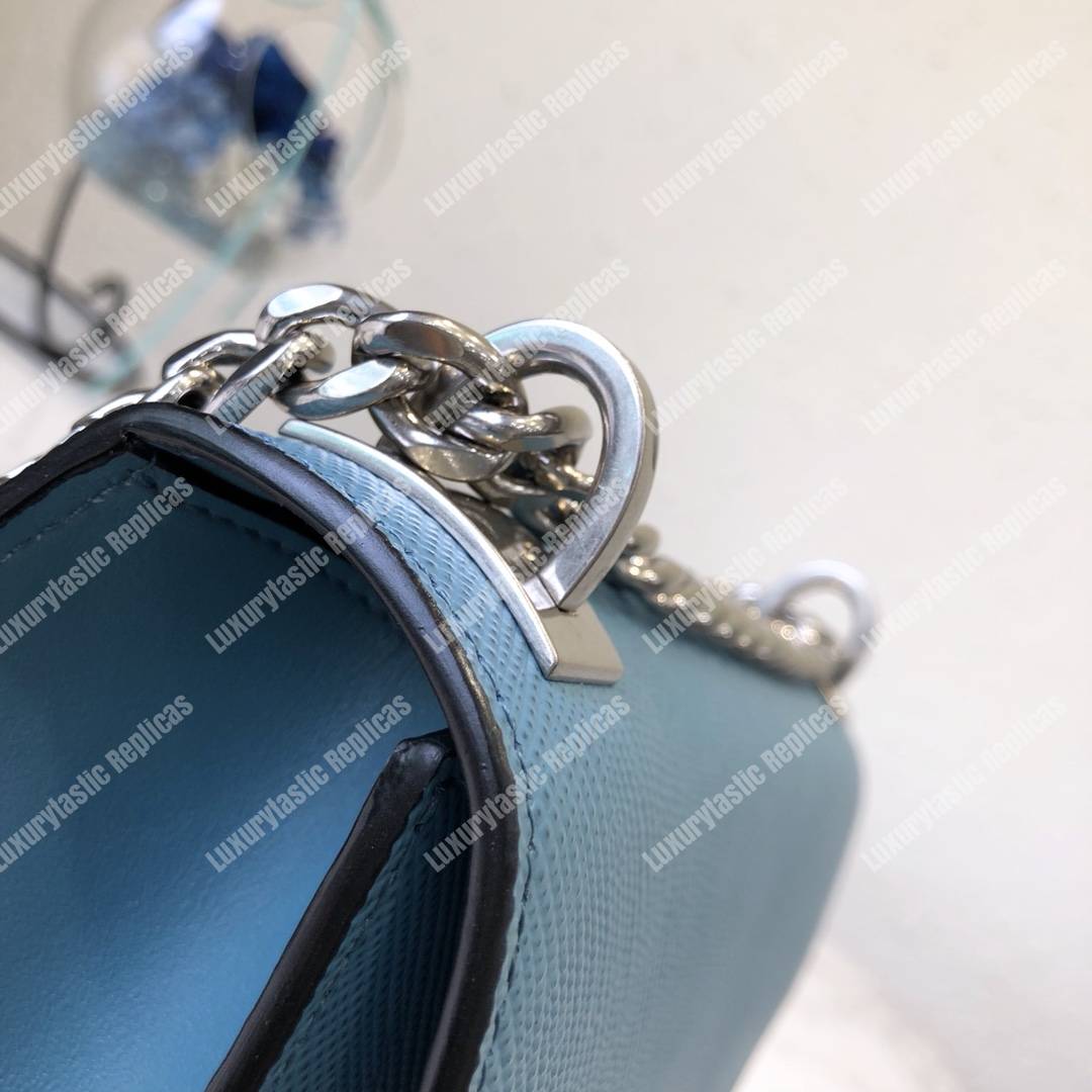 pra*a monoCh*0me saffiano leather bag light blue