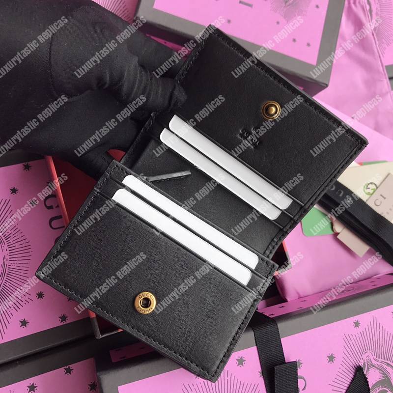 G*u*i queen margaret leather card case wallet black white