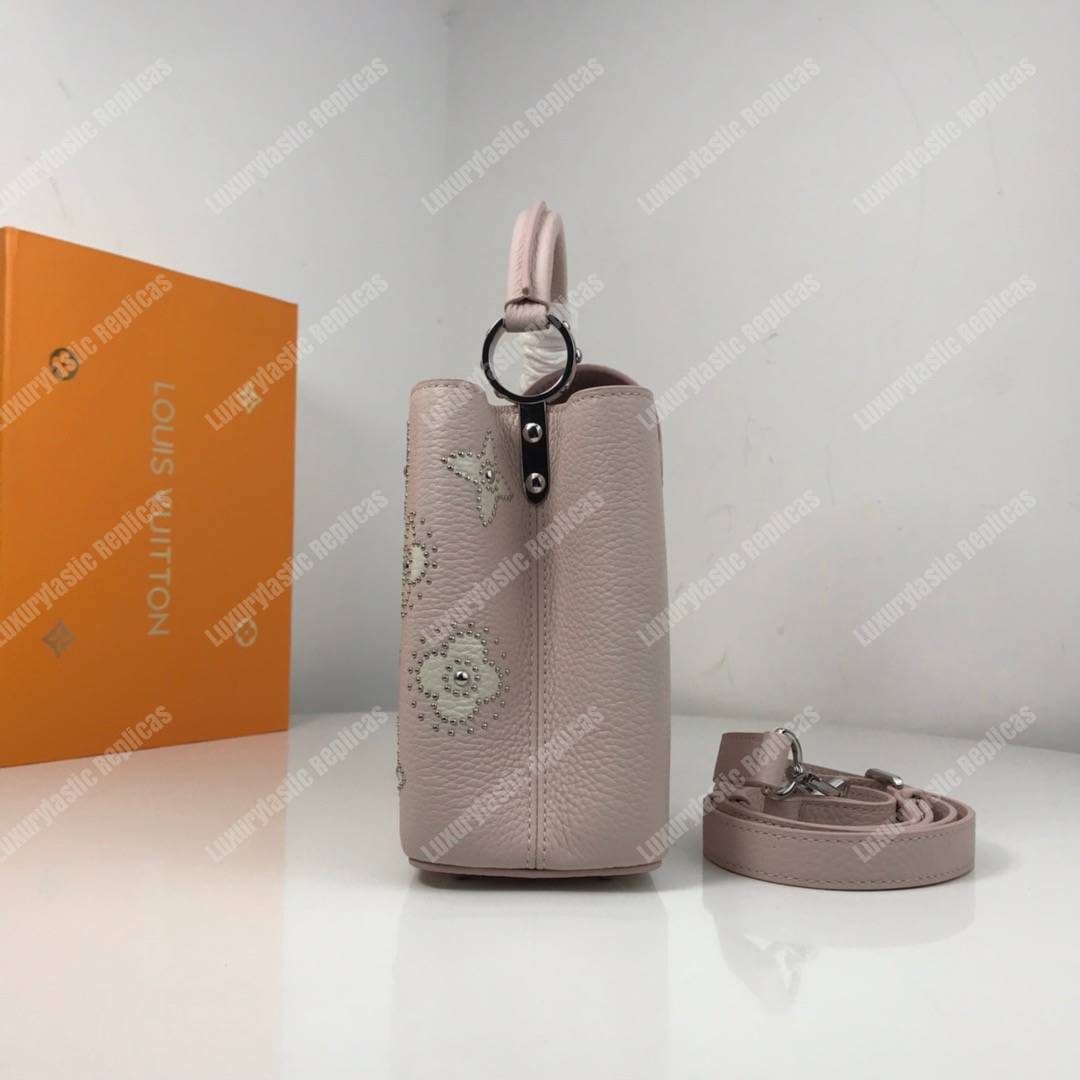LV Capucines BB Taurillon Leather Monogram Flowers allover Rose Ballerine