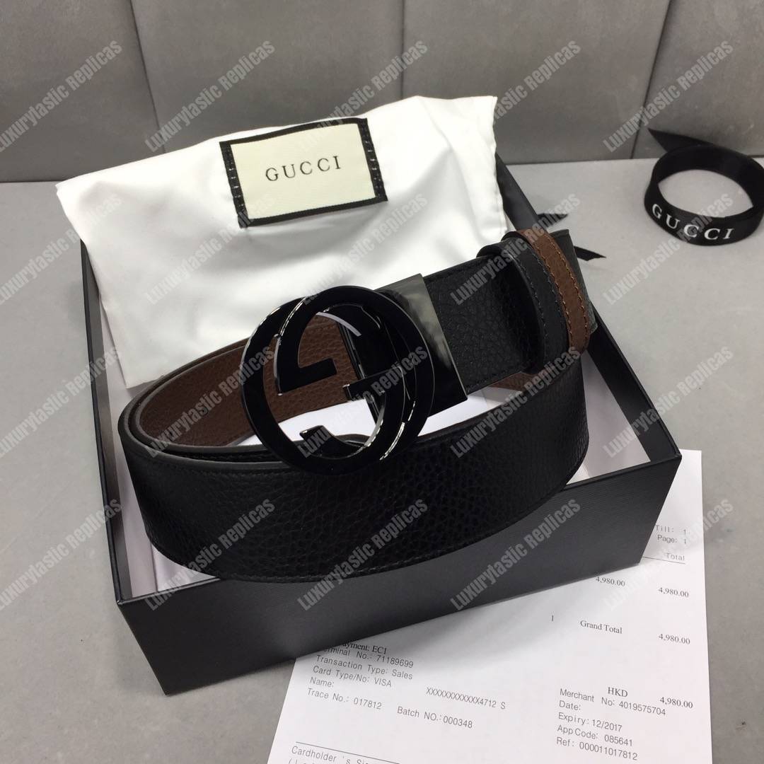 G*u*i leather belt with interlocking g buckle brown