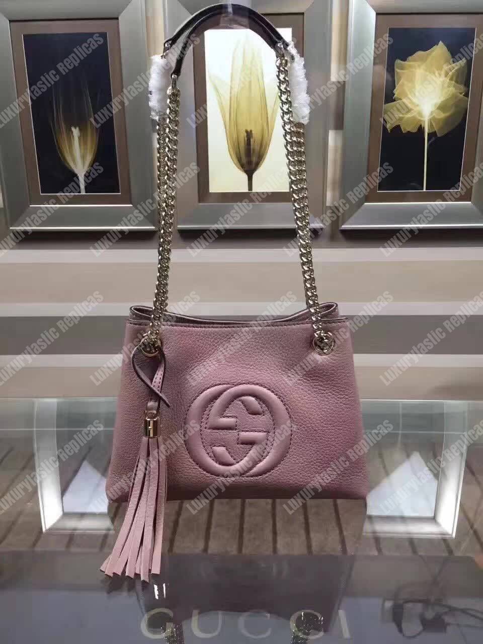 G*u*i soho leather chain strap shoulder bag pink