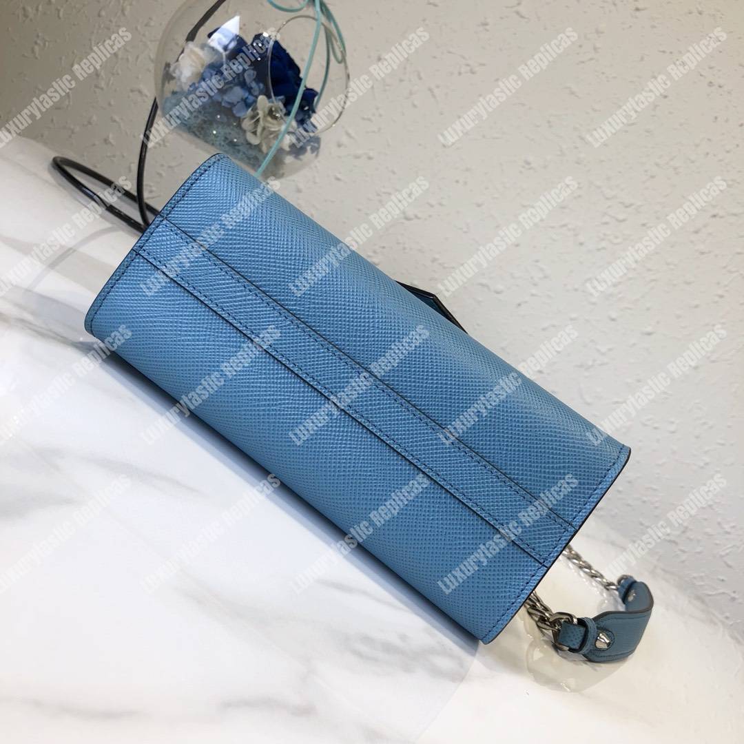 pra*a monoCh*0me saffiano leather bag light blue
