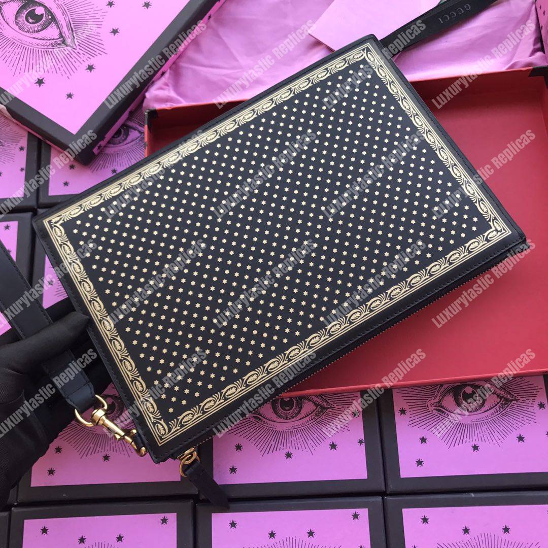 g*u*i G*u*iy print leather pouch bag black