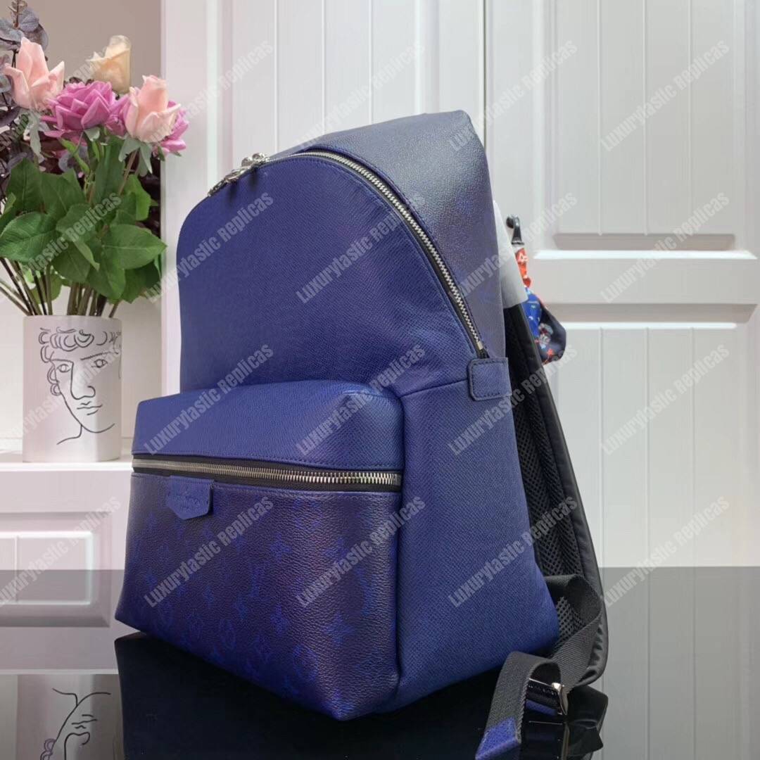 LV Discovery Backpack PM Taiga Leather Monogram Cobalt