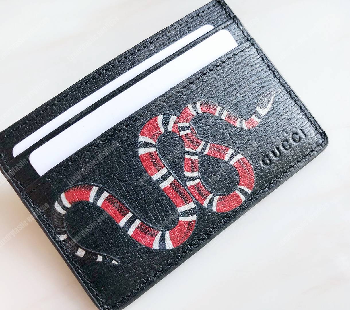 G*u*i kingsnake print leather card case black
