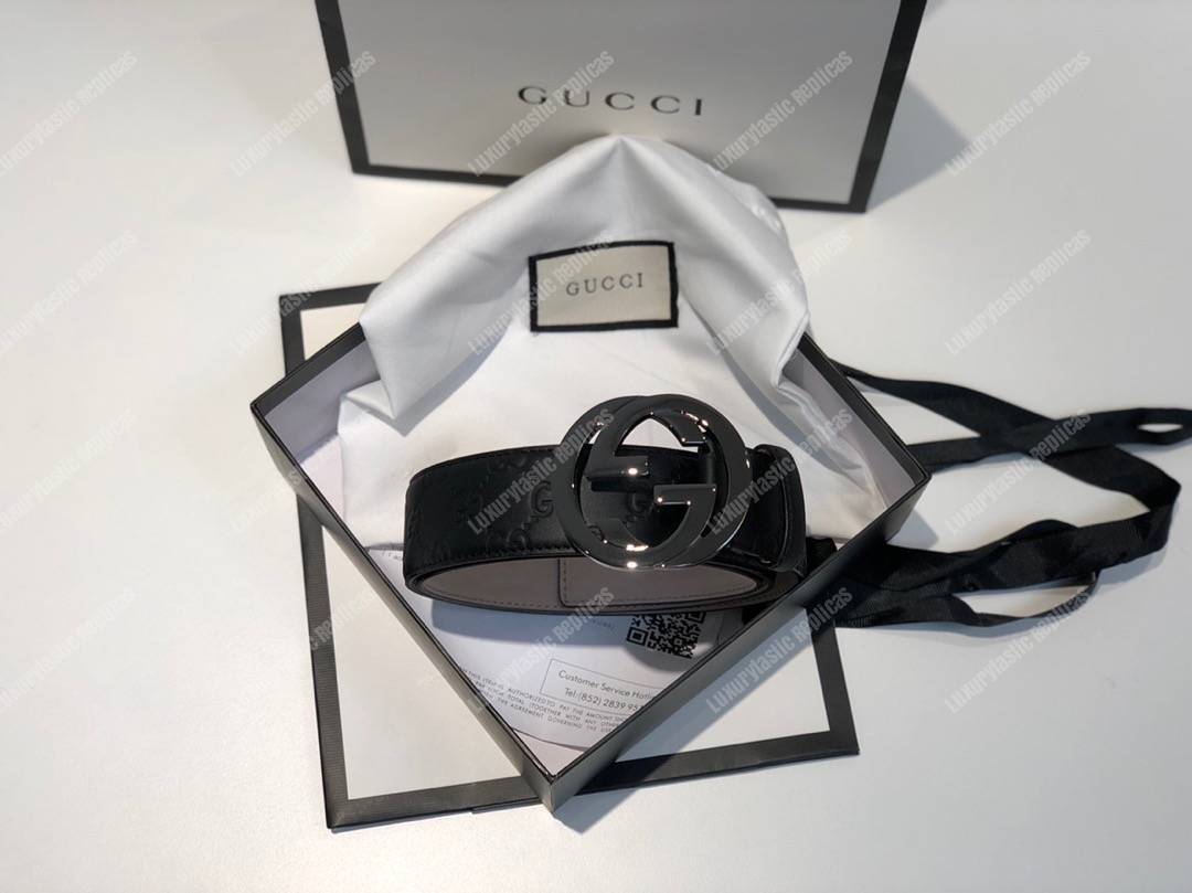 G*u*i signature leather belt black
