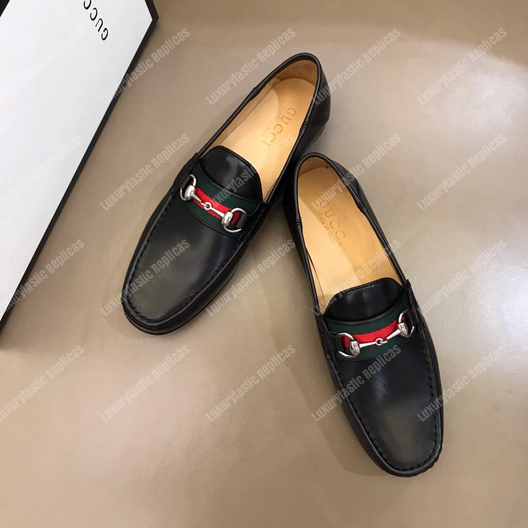 G*u*i leather horsebit loafer black