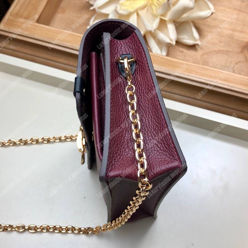 LV Vavin Chain Wallet Damier Ebene Bordeaux Noir