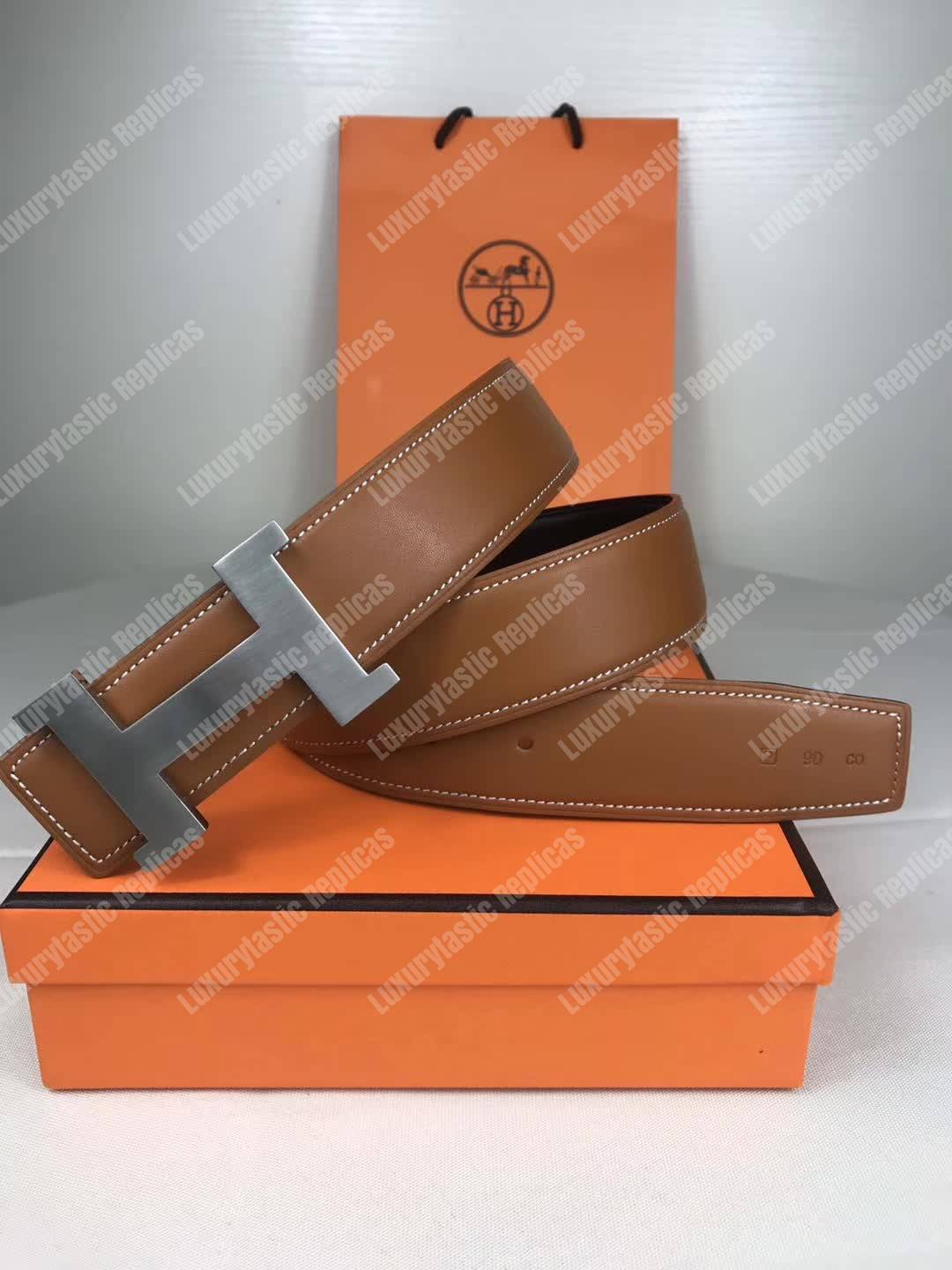 H**mes h belt buckle reversible leather strap brown