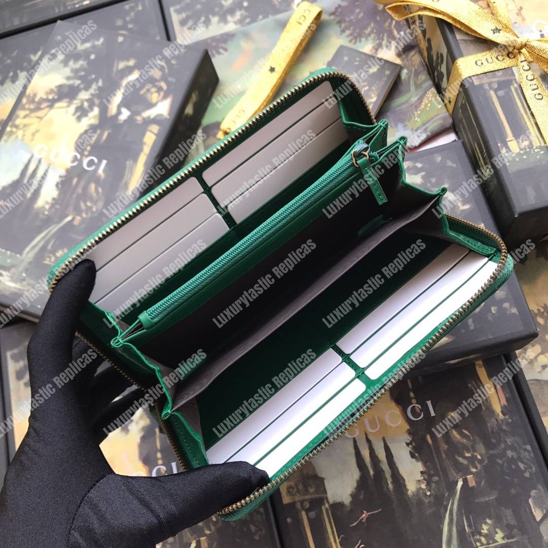 G*u*i gg marmont zip around wallet chevron green