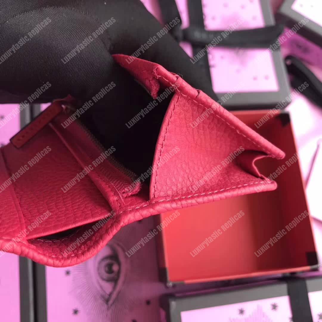 G*u*i gg leather card case with butterfly bright pink